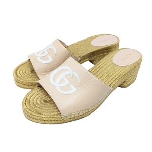 NEW Gucci GG Espadrille Slide Sandals Pink & Gold Size EU 40